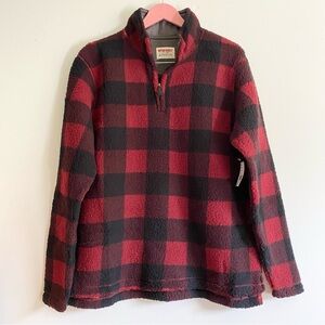 NWT Wrangler Red & Black Plaid Quarter Zip Fleece Pullover Sweatshirt Medium